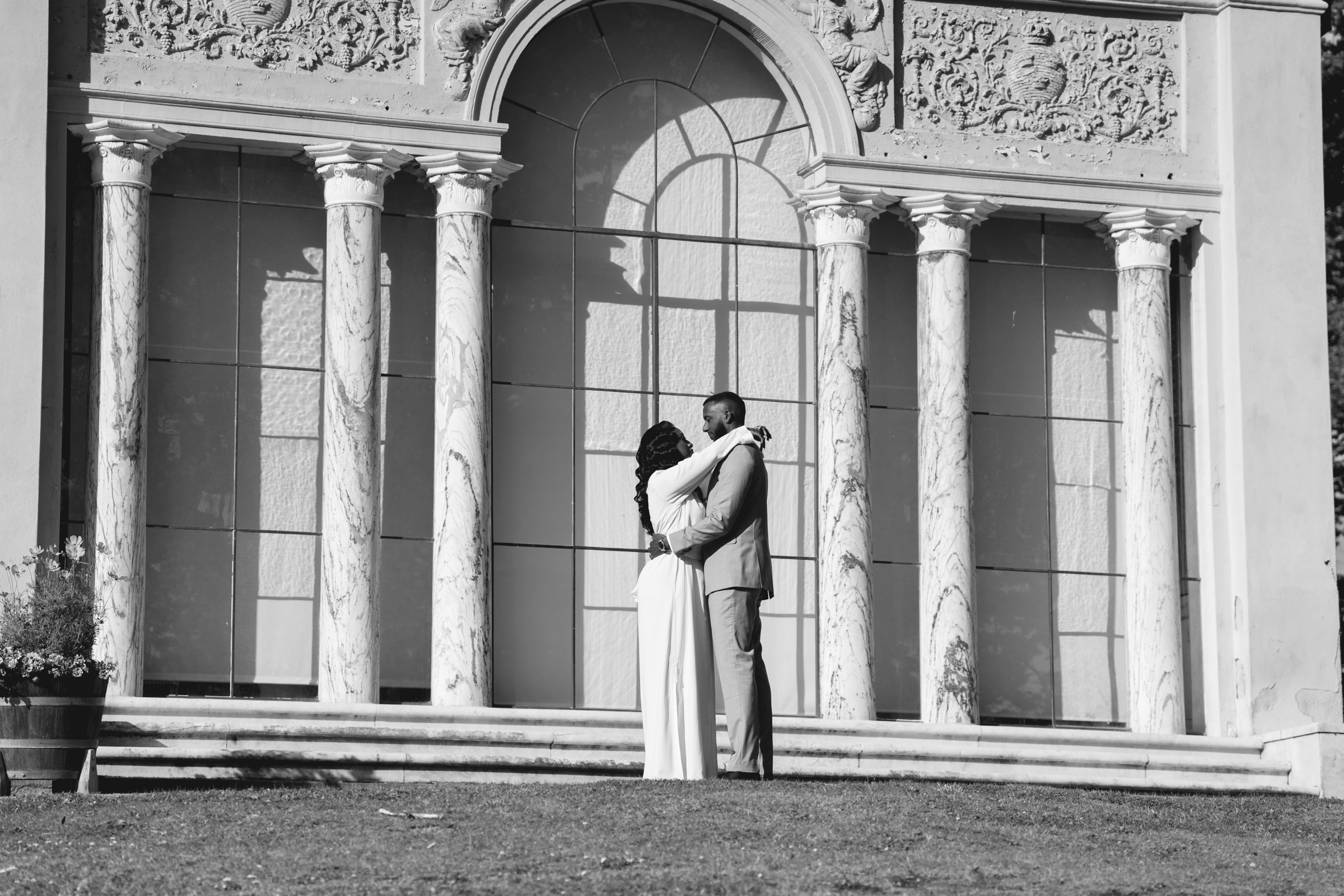 Fine art black and white wedding portrait